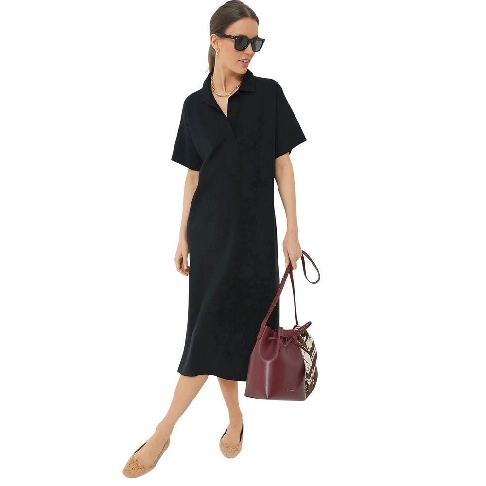 Tuckernuck Black Knit Polo Midi Dress Short Sleeve Minimalist Capsule Wardrobe L